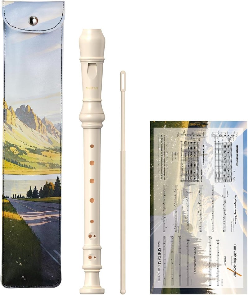 SDREAM Soprano Recorder Instrument for Kids Beginners&Student,8 Hole German Fingering Recorder Flute with Cleaning Rod & Leather Bag (White) - Image 1
